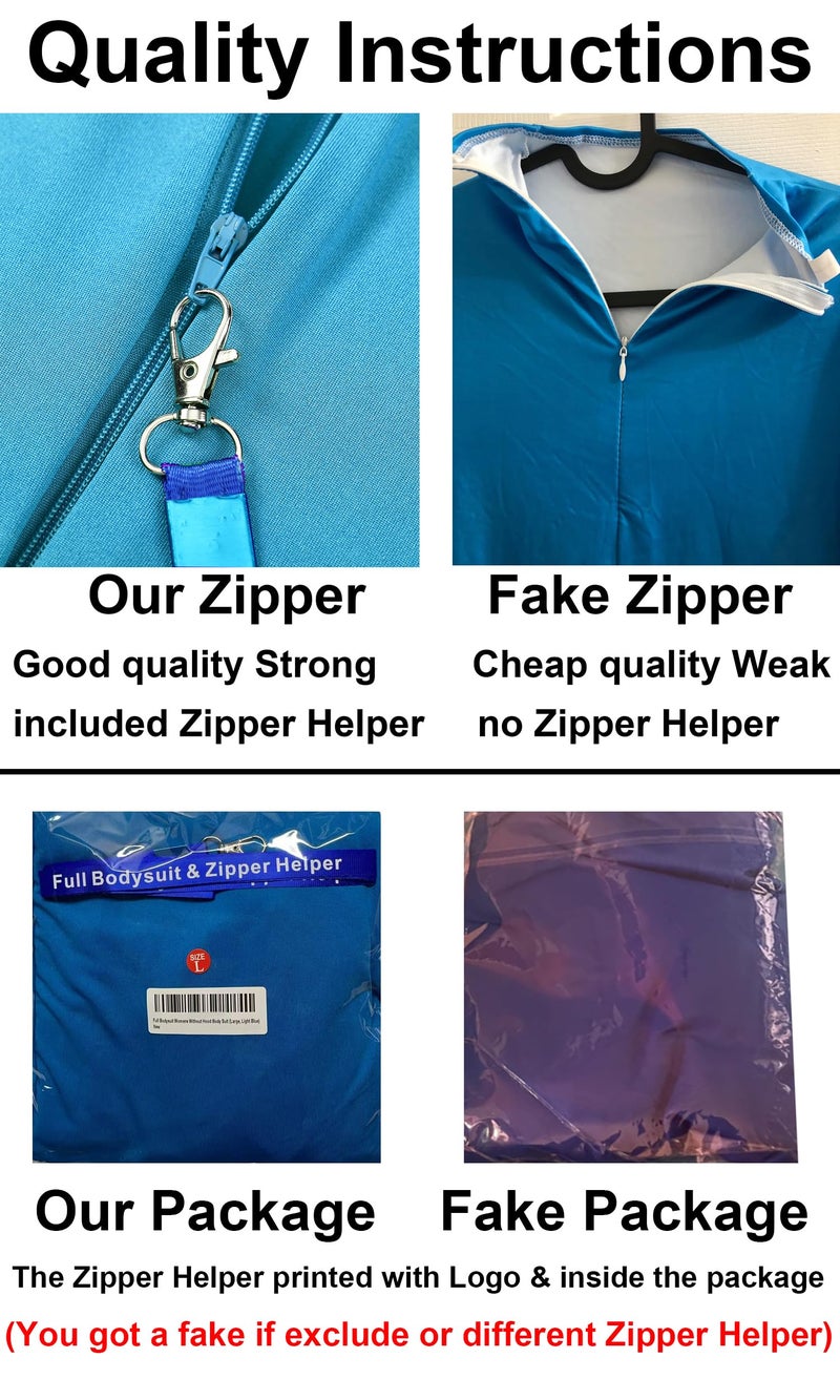 Full Bodysuit With Zipper Helper Womens Costume Without Hood Spandex Stretch Zentai Unitard Body Suit (Large, Light Blue) - Image 3